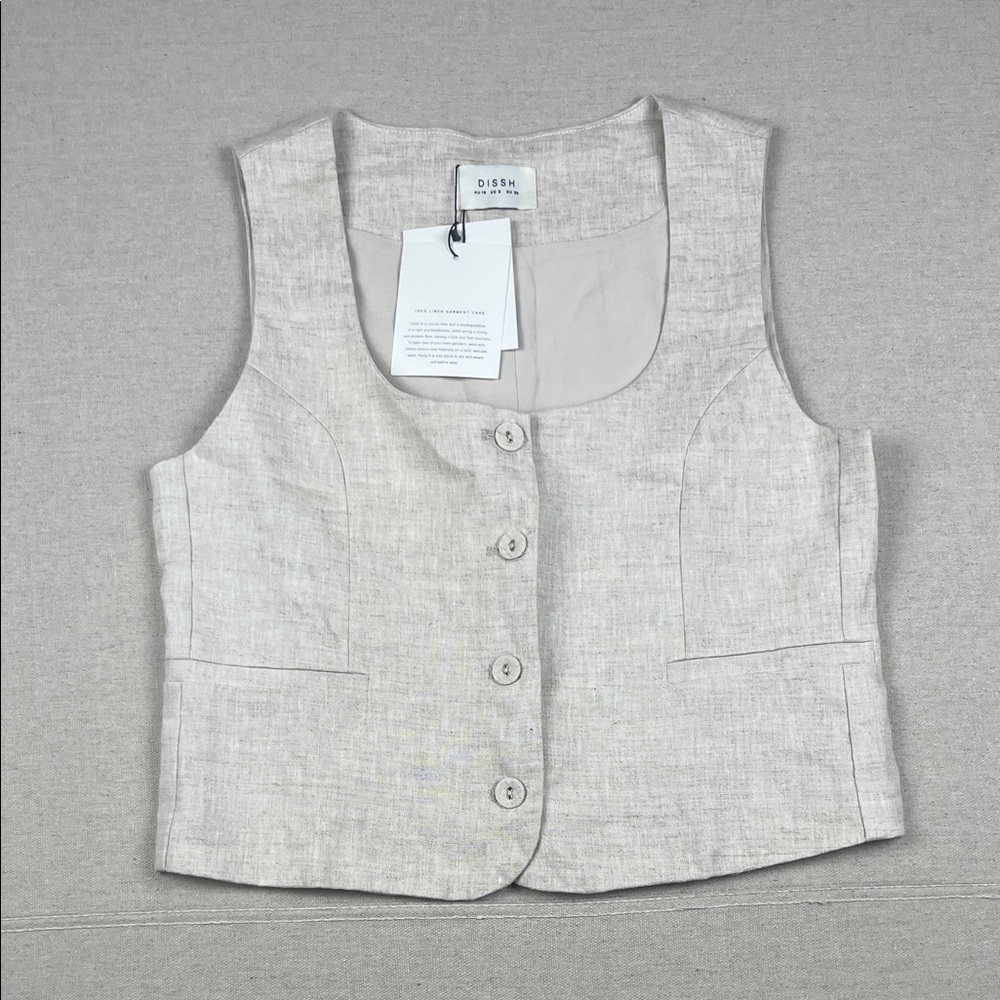 DISSH Linen Blend Neutral Beige Vest